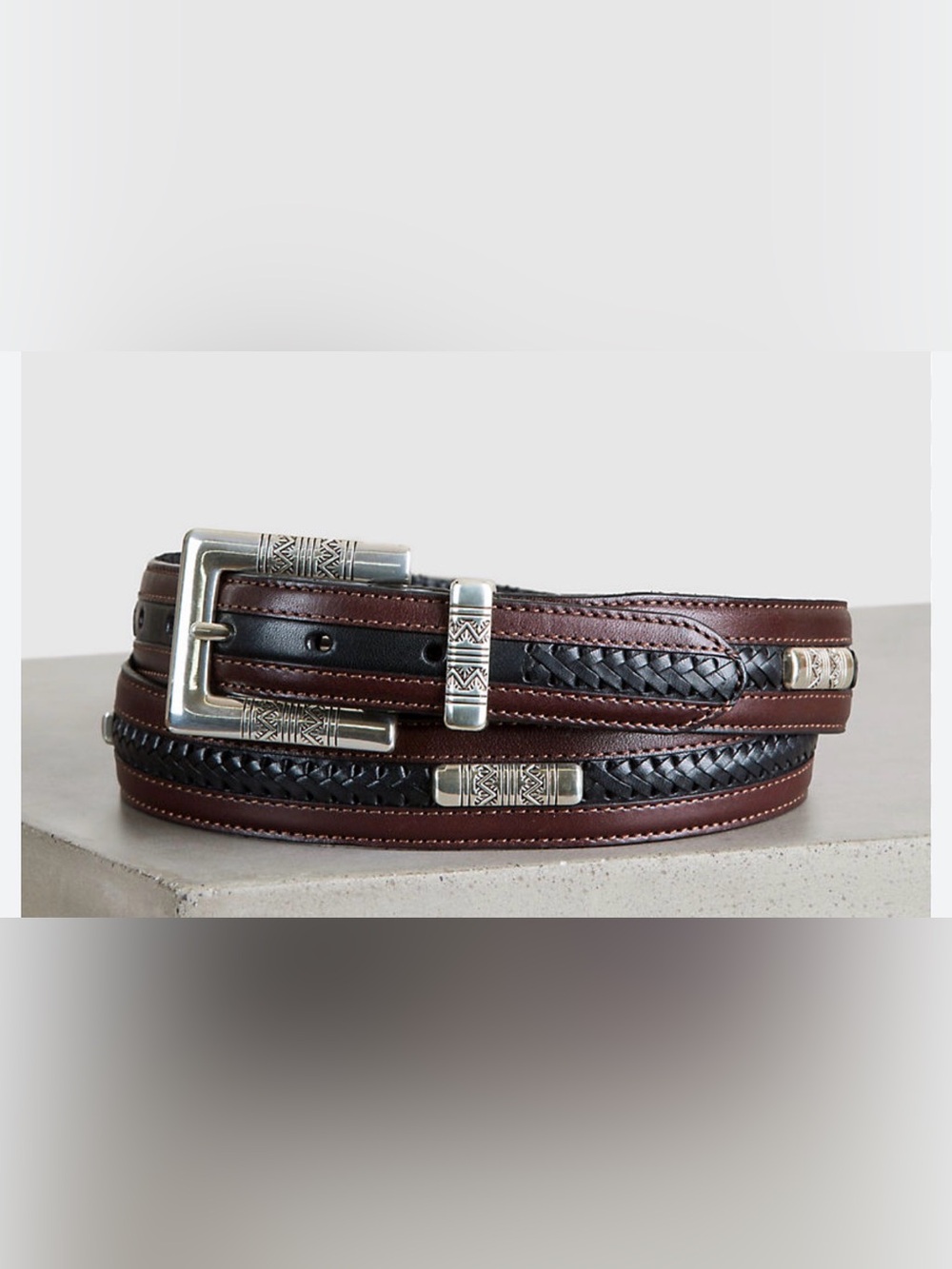 Brighton Navajo Ornament Taper Leather Belt Size 38